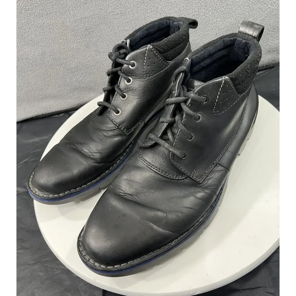 Clarks Varick Hill Chukka Ankle Boots Lace Up Black Blue Leather Men Size 11